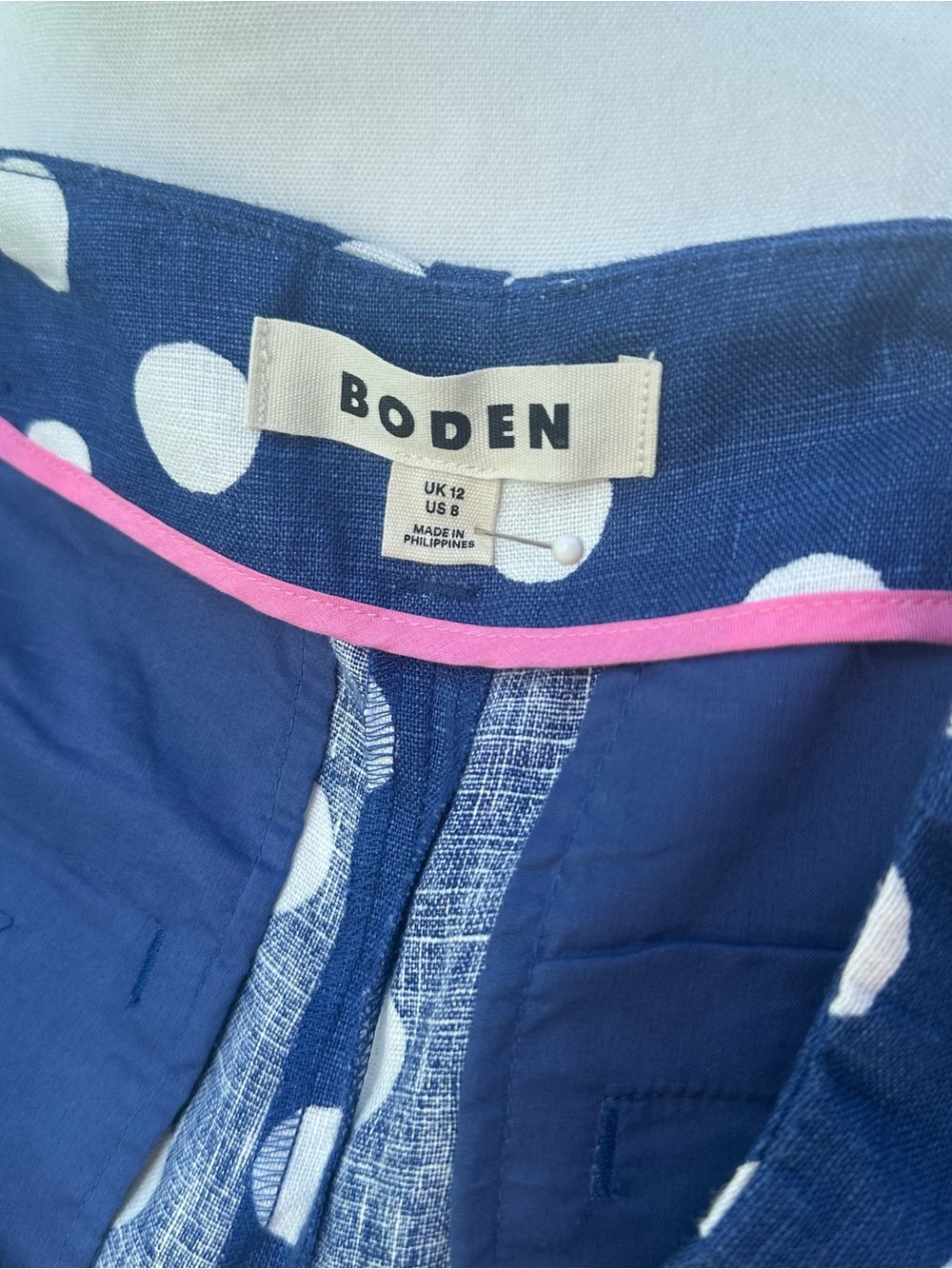 Boden Navy Polka Dot Skirt with Pink Trim